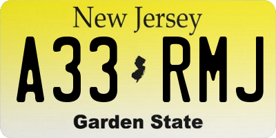 NJ license plate A33RMJ