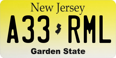 NJ license plate A33RML
