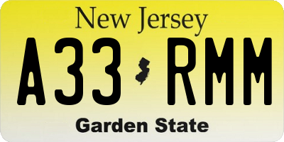 NJ license plate A33RMM