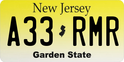 NJ license plate A33RMR