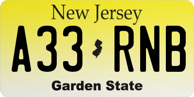 NJ license plate A33RNB