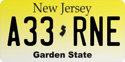 NJ license plate A33RNE