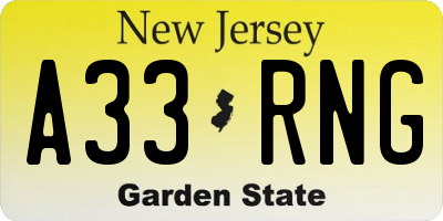 NJ license plate A33RNG
