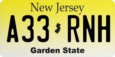 NJ license plate A33RNH