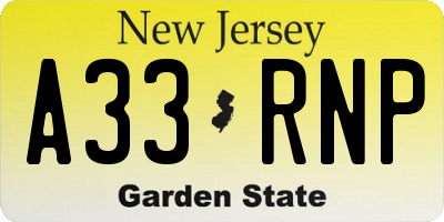 NJ license plate A33RNP