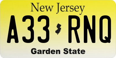 NJ license plate A33RNQ
