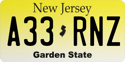 NJ license plate A33RNZ