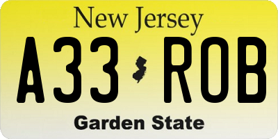 NJ license plate A33ROB