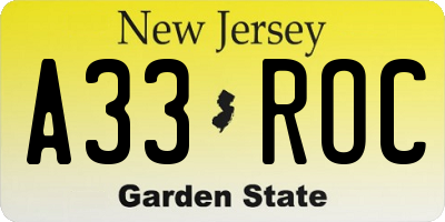 NJ license plate A33ROC