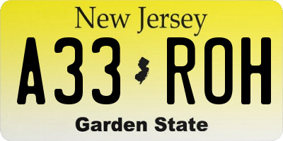 NJ license plate A33ROH