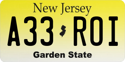 NJ license plate A33ROI