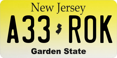 NJ license plate A33ROK