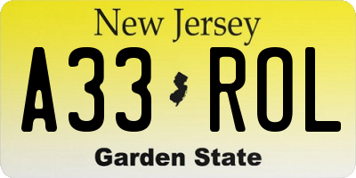 NJ license plate A33ROL