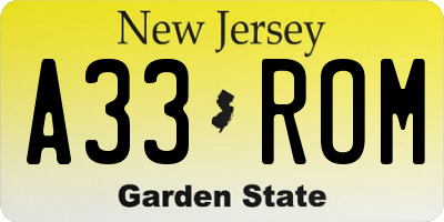 NJ license plate A33ROM