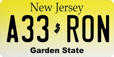 NJ license plate A33RON
