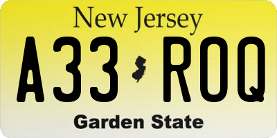 NJ license plate A33ROQ