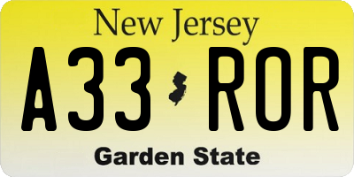 NJ license plate A33ROR