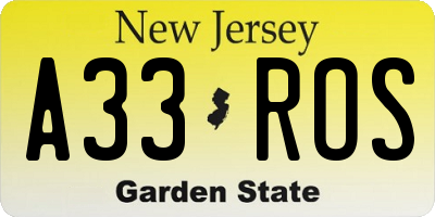 NJ license plate A33ROS