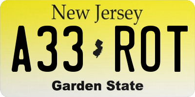 NJ license plate A33ROT