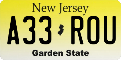 NJ license plate A33ROU