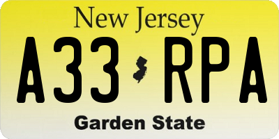 NJ license plate A33RPA