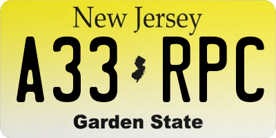 NJ license plate A33RPC