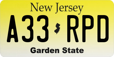 NJ license plate A33RPD