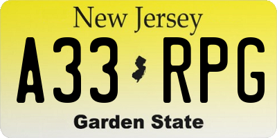 NJ license plate A33RPG