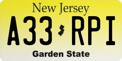 NJ license plate A33RPI