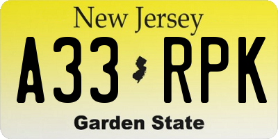 NJ license plate A33RPK