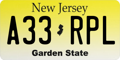 NJ license plate A33RPL