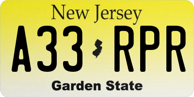 NJ license plate A33RPR
