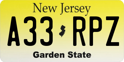 NJ license plate A33RPZ