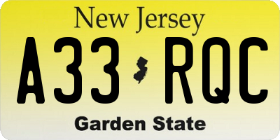 NJ license plate A33RQC