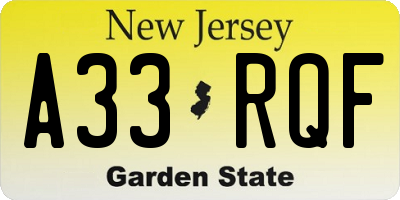NJ license plate A33RQF