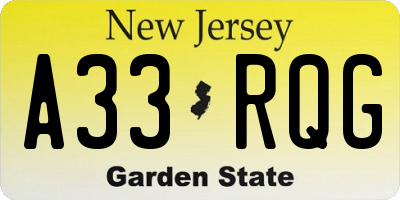 NJ license plate A33RQG