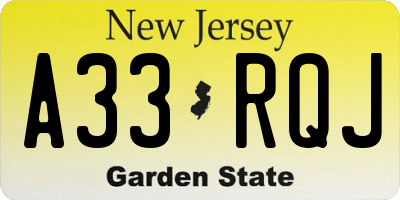 NJ license plate A33RQJ