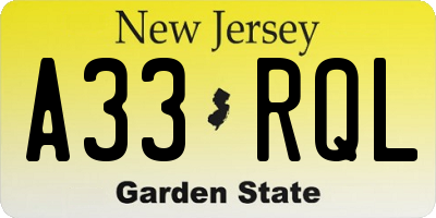 NJ license plate A33RQL