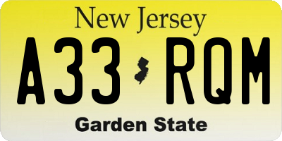 NJ license plate A33RQM