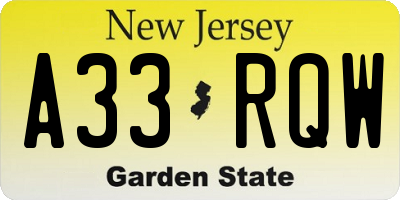 NJ license plate A33RQW
