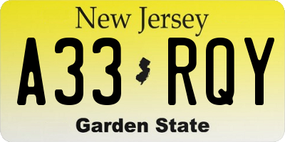 NJ license plate A33RQY