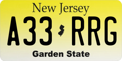 NJ license plate A33RRG