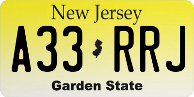 NJ license plate A33RRJ