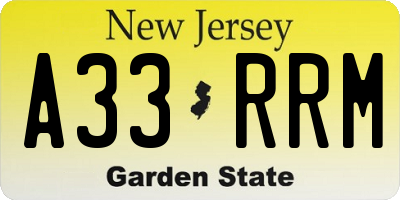NJ license plate A33RRM