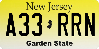 NJ license plate A33RRN