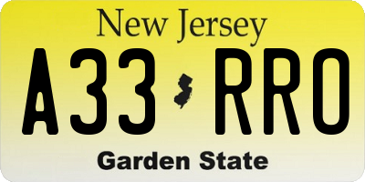NJ license plate A33RRO
