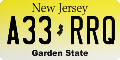 NJ license plate A33RRQ