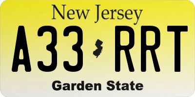 NJ license plate A33RRT