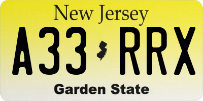 NJ license plate A33RRX