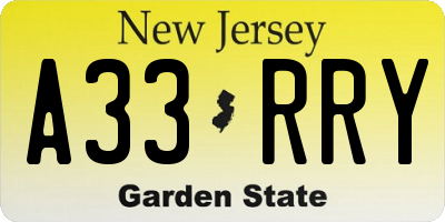 NJ license plate A33RRY